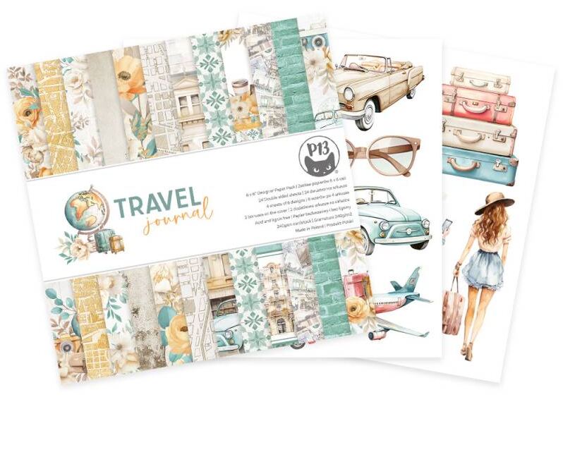 Scrapbookové oboustranně potištěné papíry P13 6x6" Travel Journal - sada 24 listů