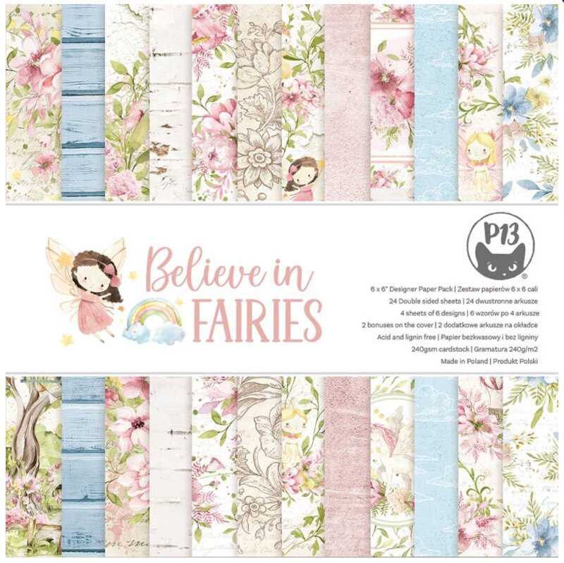 Scrapbookové oboustranně potištěné papíry P13 6x6" Believe in fairies - sada 24 listů