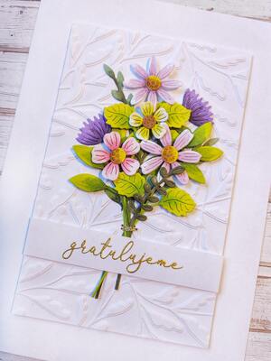 Přání ruční výroba - Kytice - pastelové barvy - 1 ks