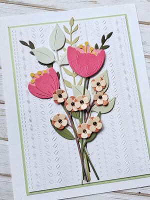 Přání ruční výroba - Květinové přání 2 - pastelové barvy - 1 ks