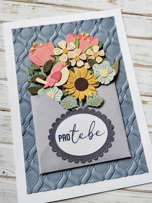 Přání ruční výroba - Květiny v obálce - 1 ks