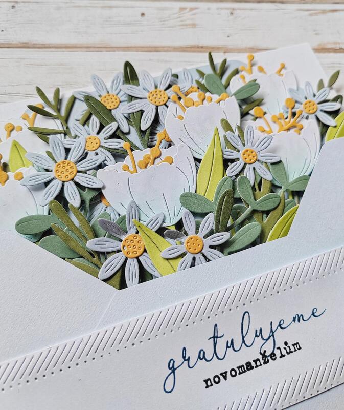 Přání ruční výroba - Gratulujeme novomanželům - Květiny - 1 ks