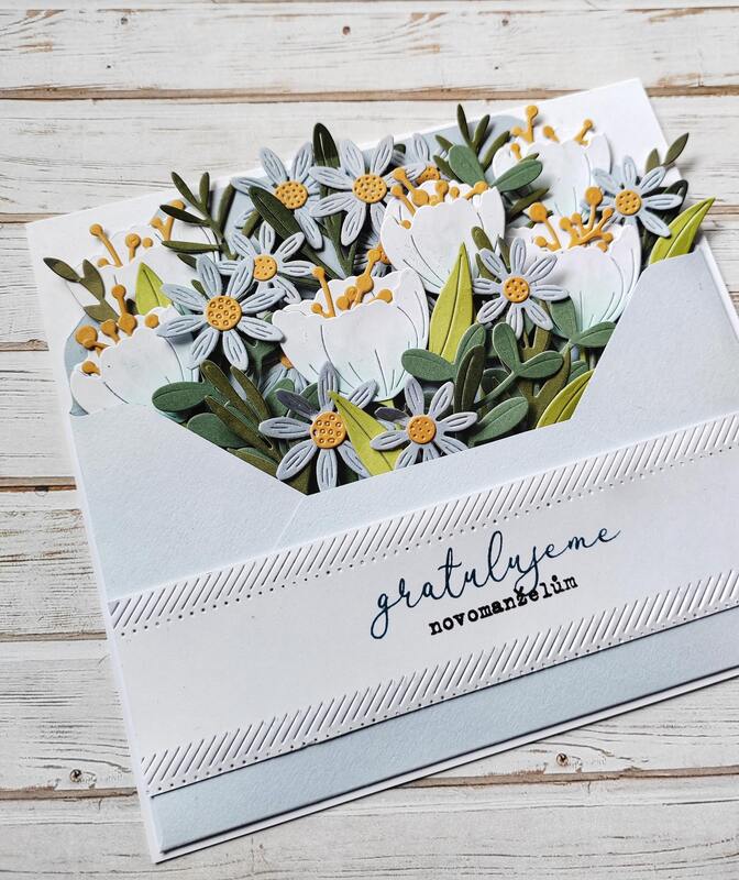 Přání ruční výroba - Gratulujeme novomanželům - Květiny - 1 ks