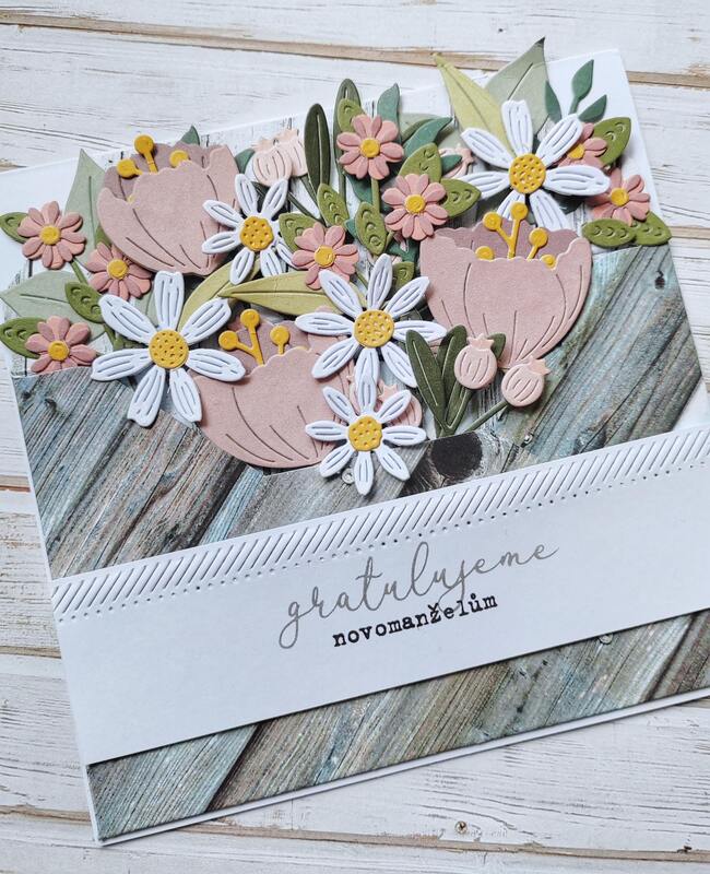 Přání ruční výroba - Gratulujeme novomanželům - Květiny 2 - 1 ks