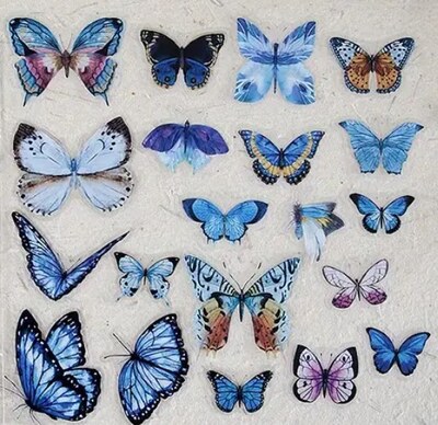 Průhledné samolepky "motýli" - modrá - sada 20 ks