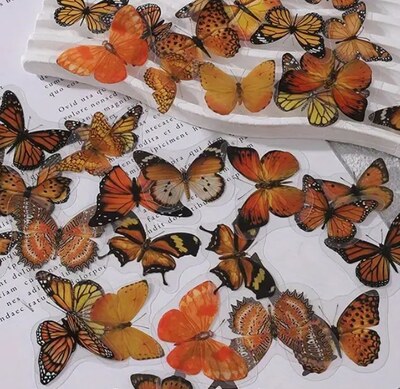 Průhledné samolepky "motýli" - okrová - sada 20 ks