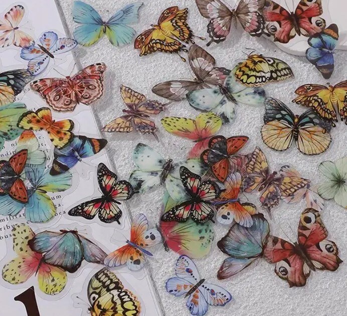 Průhledné samolepky "motýli" - barevné - sada 20 ks
