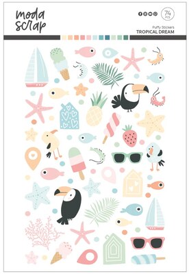 Nálepky MODA SCRAP - Puffy Tropical Dream - balení 74 ks