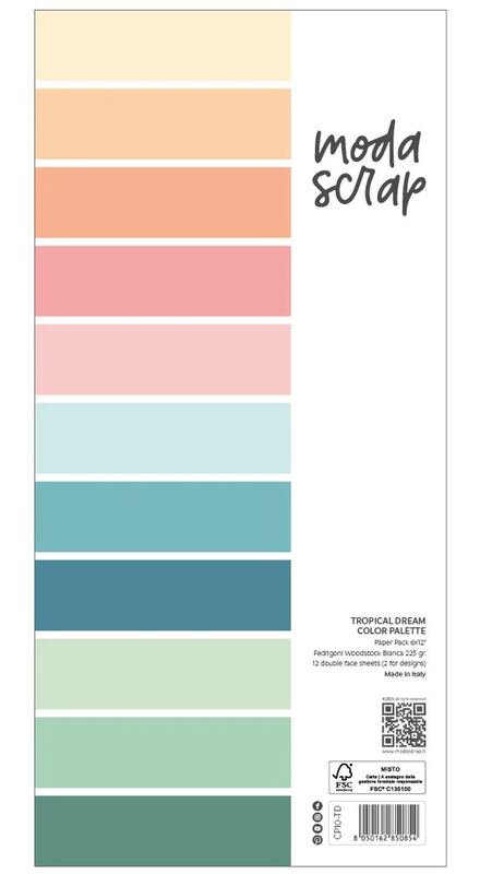 Papíry MODA SCRAP 6x12" - Tropical Dream (jednobarevné) - sada 21 listů
