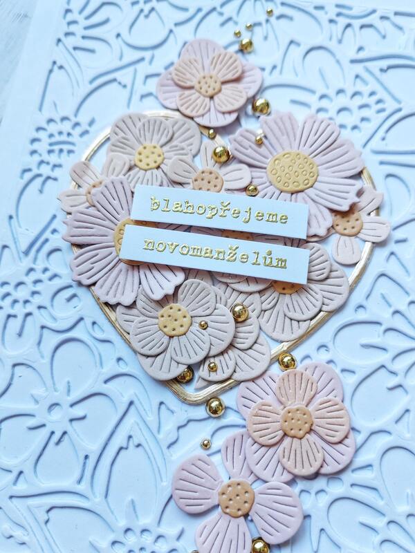 Přání ruční výroba -  Květiny meruňkové - novomanželům