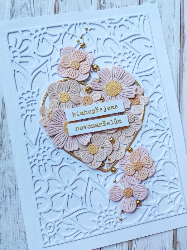 Přání ruční výroba -  Květiny meruňkové - novomanželům