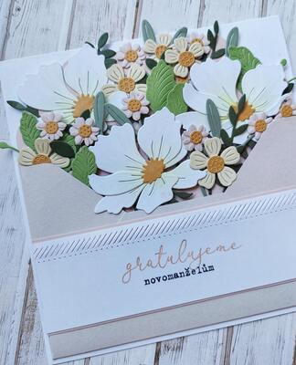 Přání ruční výroba - Gratulujeme novomanželům - Květiny 4 - 1 ks