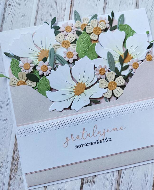 Přání ruční výroba - Gratulujeme novomanželům - Květiny 4 - 1 ks