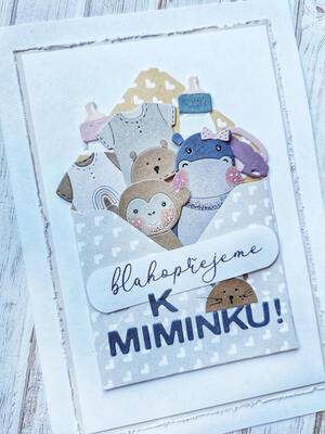 Přání ruční výroba -  Blahopřejeme k miminku - pastelové - 1 ks