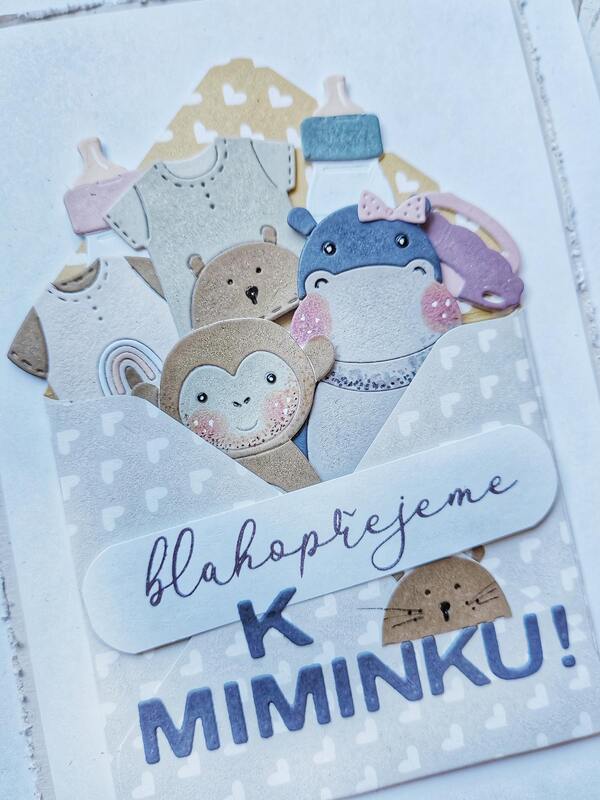 Přání ruční výroba -  Blahopřejeme k miminku - pastelové - 1 ks