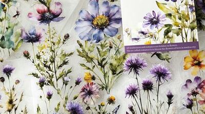 Průhledné samolepky květin - fialové - sada 10 ks