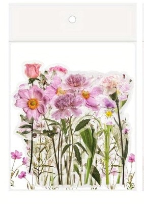 Průhledné samolepky "růžové květiny" - sada 20 ks