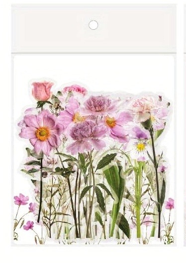 Průhledné samolepky "růžové květiny" - sada 20 ks