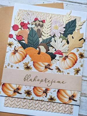 Přání ruční výroba -  Podzim v obálce - 1 ks