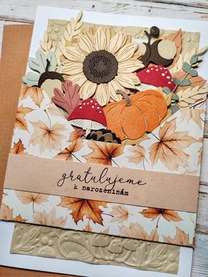 Přání ruční výroba -  Podzim - Gratujuleme k narozeninám - 1 ks