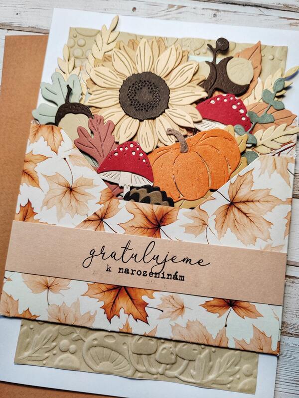 Přání ruční výroba -  Podzim - Gratujuleme k narozeninám - 1 ks