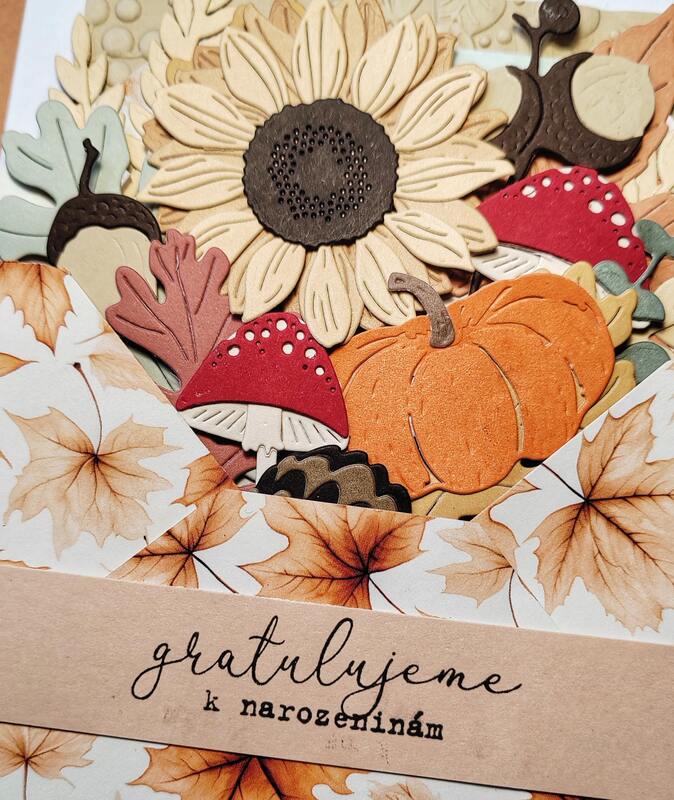 Přání ruční výroba -  Podzim - Gratujuleme k narozeninám - 1 ks