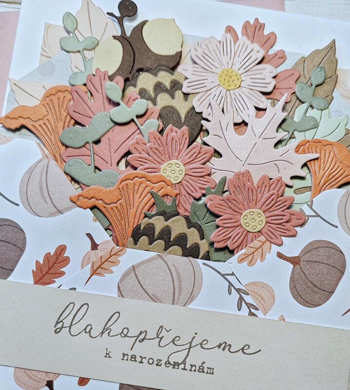Přání ruční výroba -  Podzim - Blahopřejeme k narozeninám - 1 ks