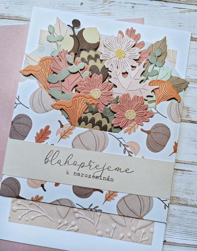 Přání ruční výroba -  Podzim - Blahopřejeme k narozeninám - 1 ks