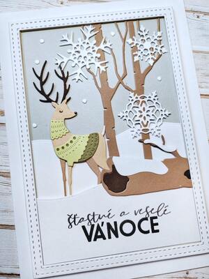 Přání ruční výroba -  Šťastné a veselé - Jelen - 1 ks