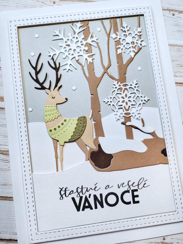 Přání ruční výroba -  Šťastné a veselé - Jelen - 1 ks