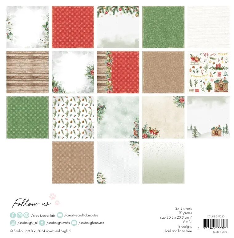 Potištěné papíry 20,3 x 20,3 cm - Studio Light - Classic Christmas - sada 36 listů