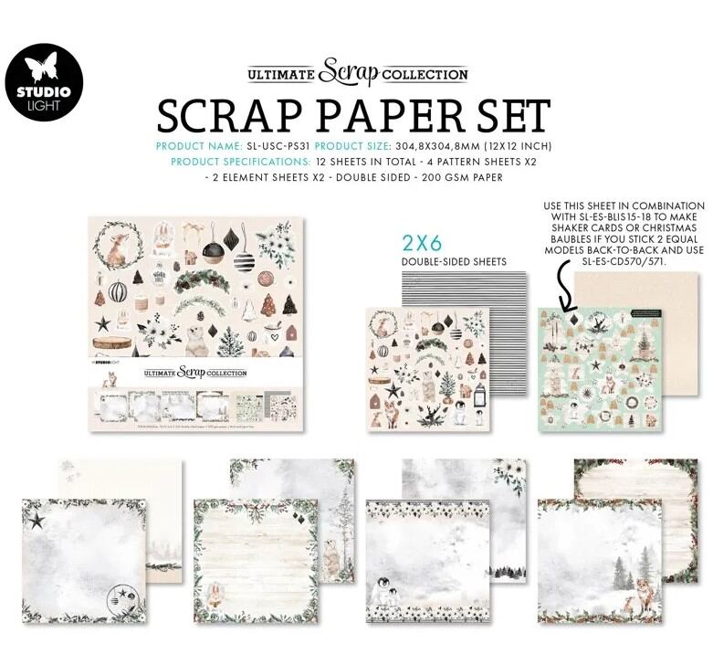 Scrapbookové papíry 30,5 x 30,5 cm - Studio Light - Zasněžené Vánoce - sada 12 listů