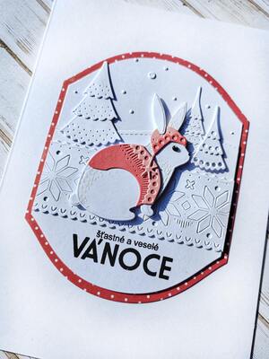 Přání ruční výroba -  Zajíc - Veselé Vánoce - 1 ks