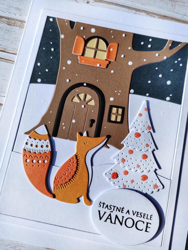 Přání ruční výroba -  Liška a strom - 1 ks