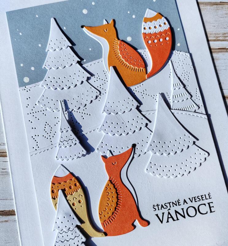 Přání ruční výroba -  Lišky v zimním lese - 1 ks