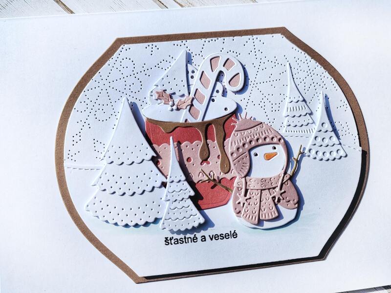 Přání ruční výroba -  Sněhulák v zimním lese - 1 ks