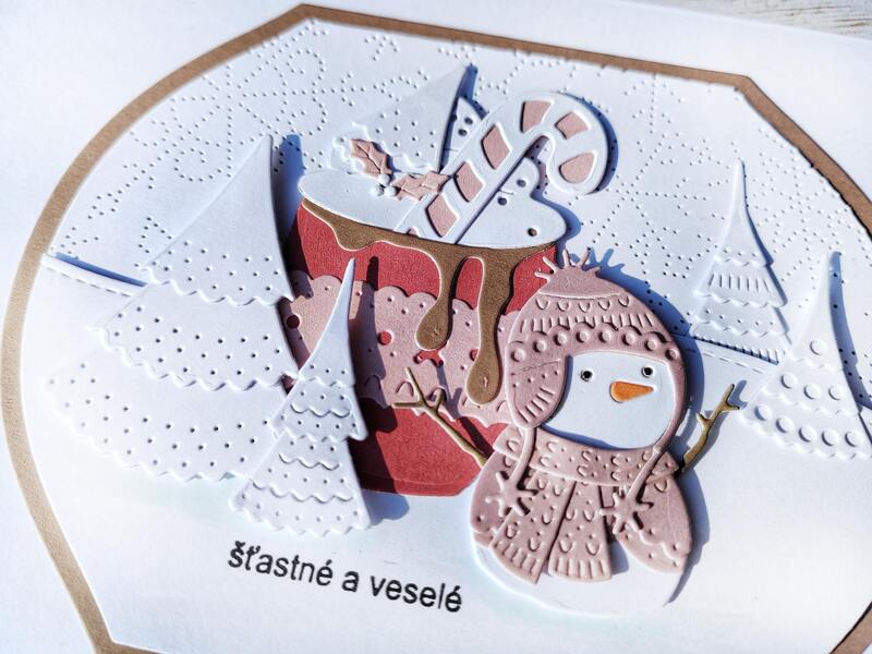 Přání ruční výroba -  Sněhulák v zimním lese - 1 ks