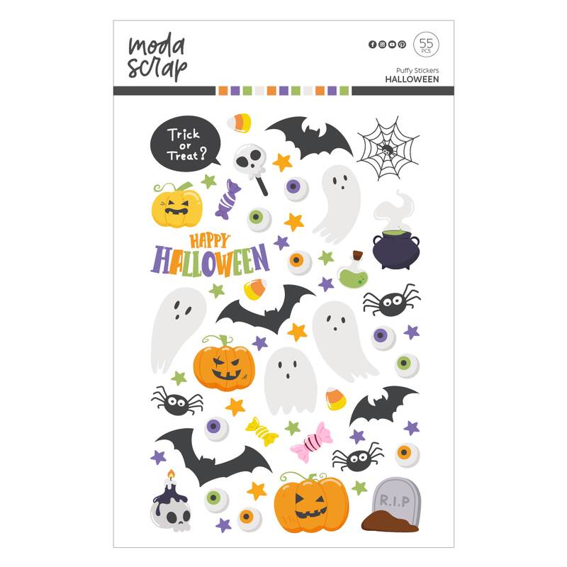 Nálepky MODA SCRAP - Puffy Halloween - sada 55 ks