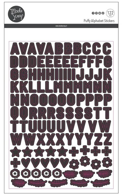 Nálepky MODA SCRAP - Puffy abeceda černá - sada 122 ks