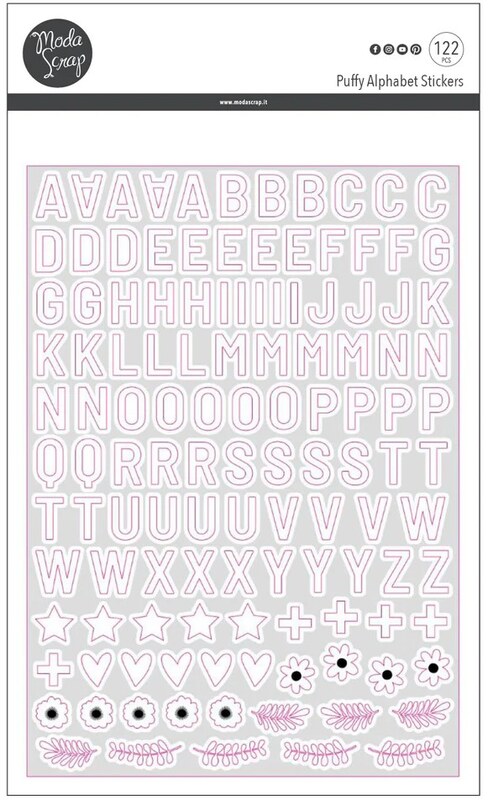 Nálepky MODA SCRAP - Puffy abeceda bílá - sada 122 ks
