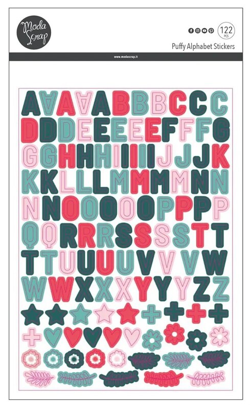 Nálepky MODA SCRAP - Puffy abeceda zelené, červené - sada 122 ks