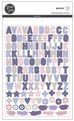 Nálepky MODA SCRAP - Puffy abeceda modrá - sada 122 ks