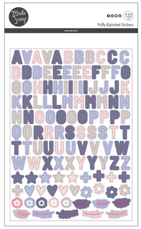 Nálepky MODA SCRAP - Puffy abeceda modrá - sada 122 ks