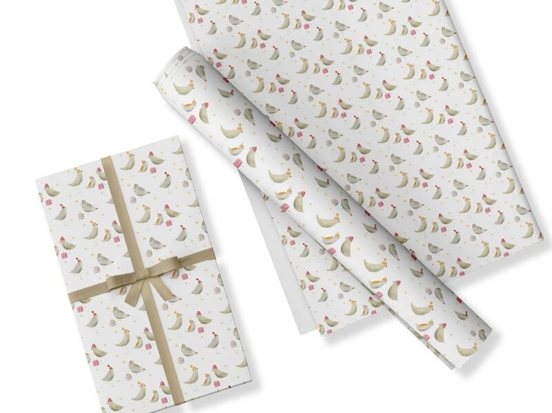 Vánoční balicí papír MANKAI A2 - Ptáčci v kulichu - 1 arch