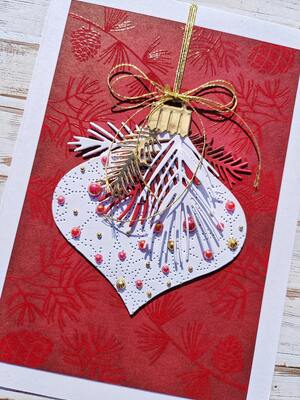 Přání ruční výroba -  Vánoční ozdova s perleťovými perličkami - 1 ks