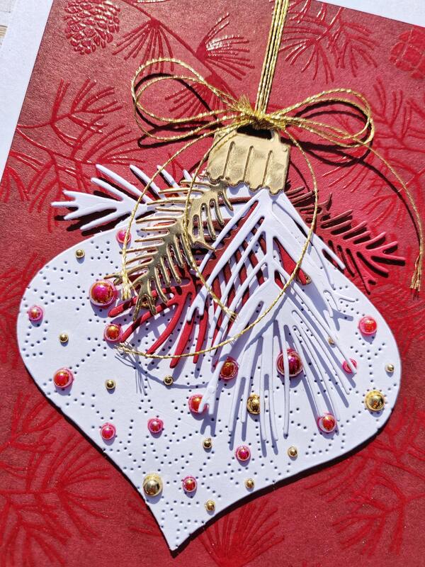 Přání ruční výroba -  Vánoční ozdova s perleťovými perličkami - 1 ks