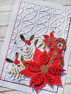 Přání ruční výroba -  Vánoční hvězda - vyšívaná ozdobnou nití - 1 ks