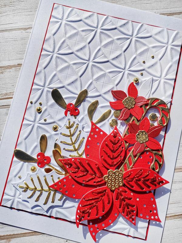 Přání ruční výroba -  Vánoční hvězda - vyšívaná ozdobnou nití - 1 ks