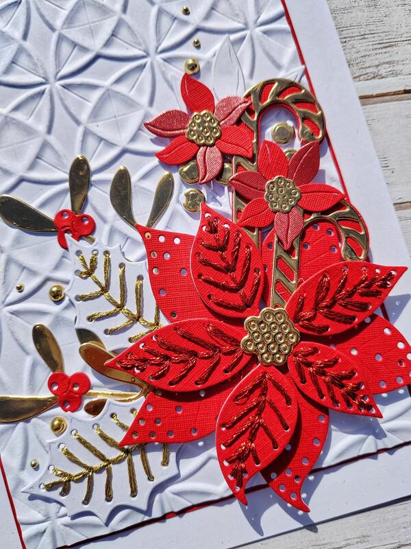 Přání ruční výroba -  Vánoční hvězda - vyšívaná ozdobnou nití - 1 ks