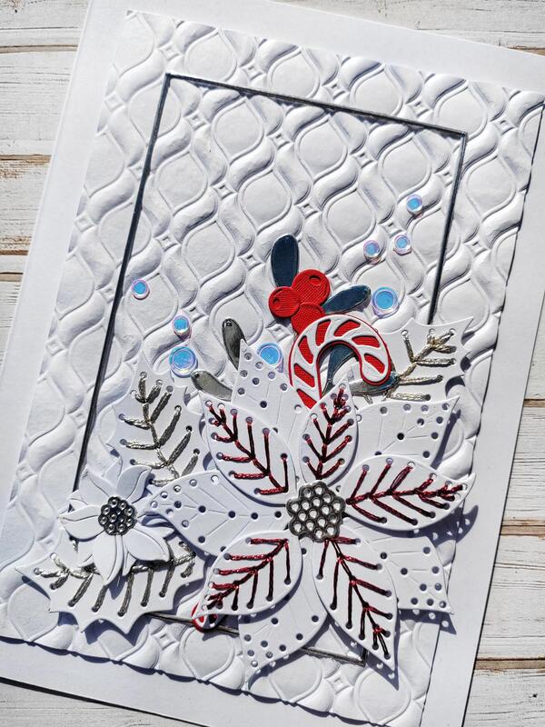 Přání ruční výroba -  Vánoční hvězda - vyšívaná ozdobnou nití 2 - 1 ks